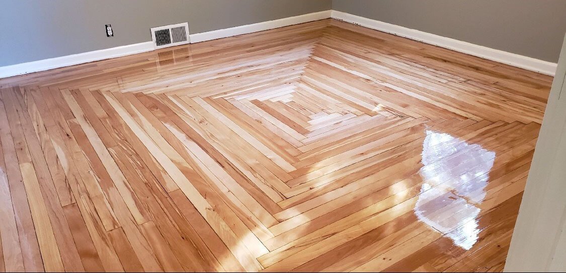 a uniquely designed hardwood floor surface.